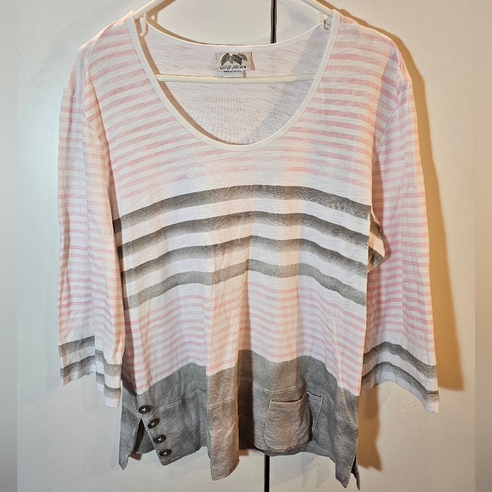 Lola Pink Asymmetrical Buttoned Long Sleeve Blouse